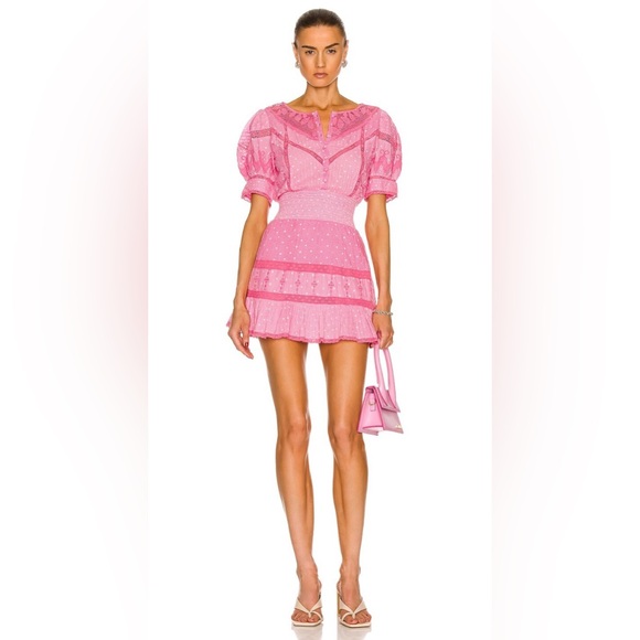 LoveShackFancy Jaislyn Hot Pink Cherry Mini Dress LoveShackFancy Jaislyn Hot Pink Cherry Mini Dress